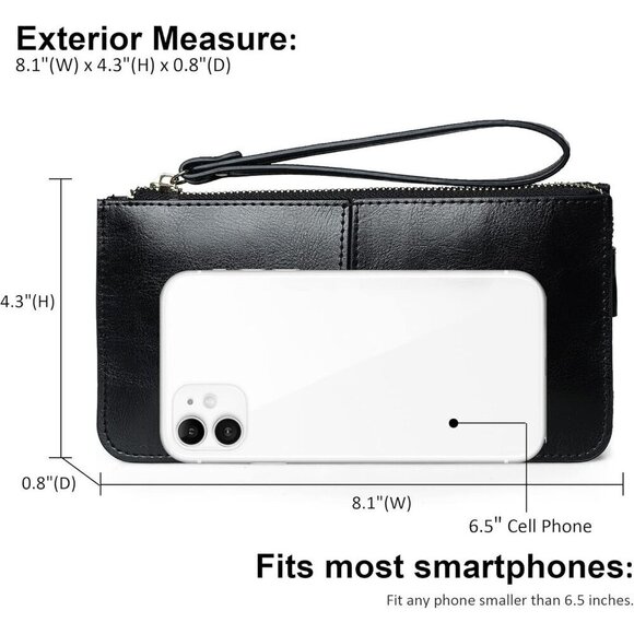 ❤️ Leather Wristlet Clutch for Women Ultra-Slim Ladies Credit Card Holder Wallet - Picture 5 of 9